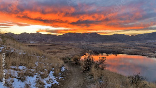 Winter Sunset - A colorful Winter sunset at Bear Creek Lake Park, Denver-Lakewood-Morrison, Colorado, USA.