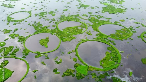 Aerial view loktak lake is the largest freshwater lake and thanga village in India as well as the largest lake in manipur north east India.