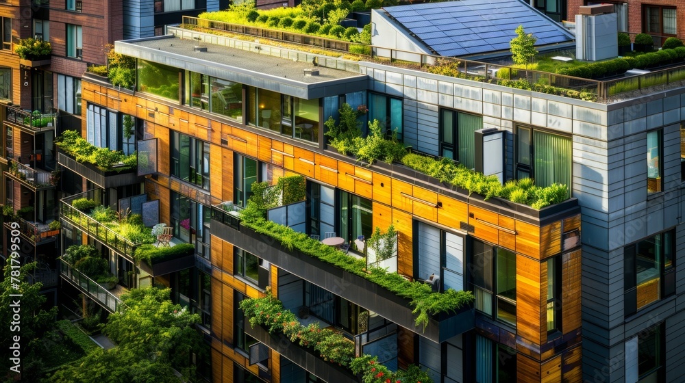 A residential building with a rooftop garden and solar panels blending sustainability with modern design. . . A residential building with a rooftop garden and solar panels blending sustainability with modern design. . .