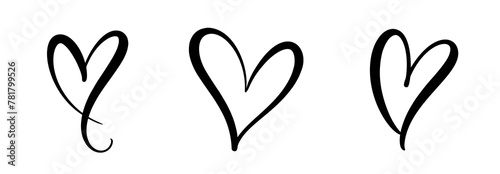 Vector hearts set. Beautiful decoration elements. Hand drawn hearts sign in calligraphic style.
