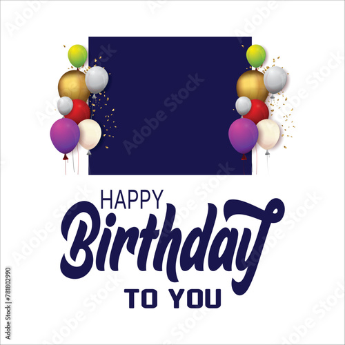 Happy Birthday typography design for greeting cards and invitation, with balloon, confetti and gift box, elegant design with gold and black color, design