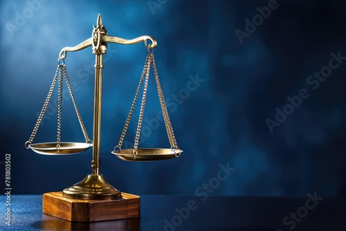 A scale with a gold frame sits on a table. The scale is balanced, with the left side slightly higher than the right. Concept of fairness and impartiality, as the scale is designed to measure
