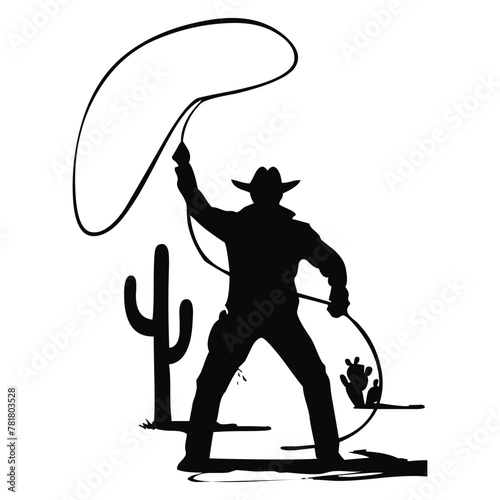 Cowboy with lash silhouette vector