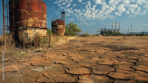A barren landscape is lined with abandoned factories their rusted tanks and machinery a silent reminder of the oncebooming jatropha biofuel production industry that decimated the land. . photo