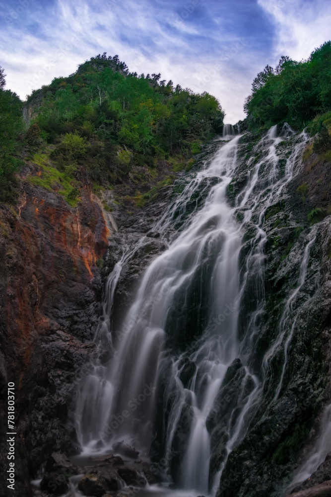 Espigantosa waterfall. Long exposure. Vertical. Eriste. Benasque Valley. Pirineo. Pirineo aragonés. Aragón. Spain.