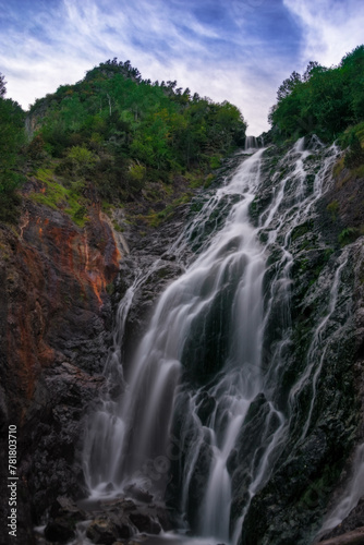 Espigantosa waterfall. Long exposure. Vertical. Eriste. Benasque Valley. Pirineo. Pirineo aragon  s. Arag  n. Spain.