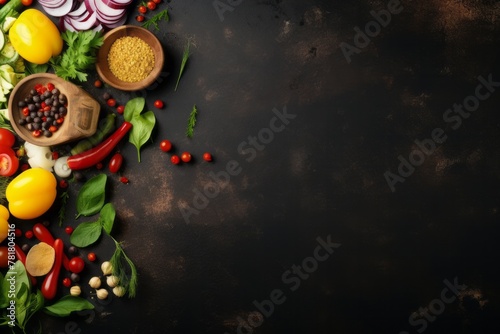 Set of ingredients for fresh vegetable salad, concept of diet and vegetarian nutrition, healthy lifestyle, top view with copyspace for text 