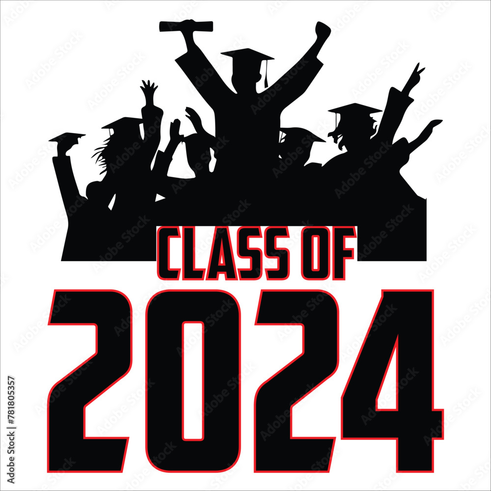 Lettering Class of 2024 for greeting, invitation card. Text for graduation design, congratulation event, T-shirt, party, high school or college graduate. Illustration, vector on transparent background