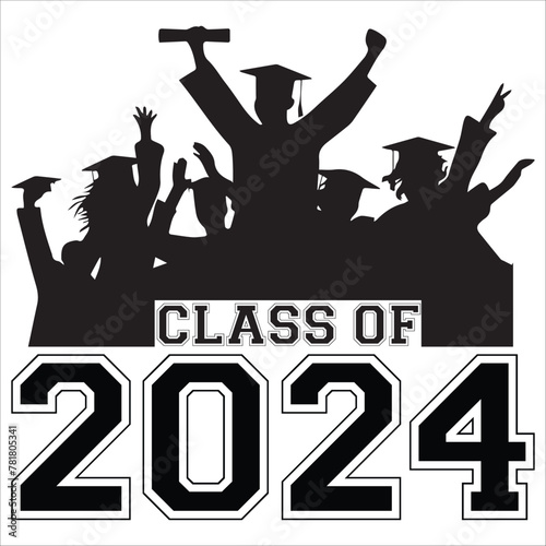 Lettering Class of 2024 for greeting, invitation card. Text for graduation design, congratulation event, T-shirt, party, high school or college graduate. Illustration, vector on transparent background