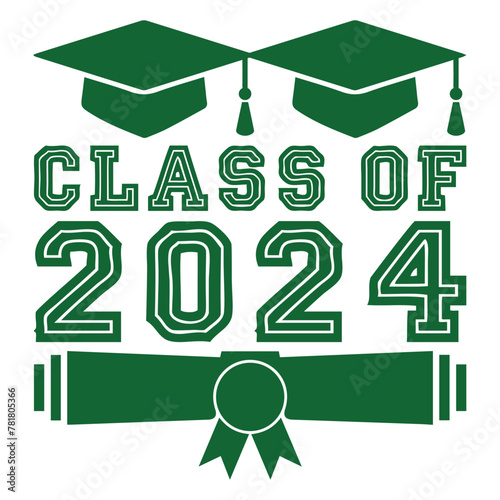 Lettering Class of 2024 for greeting, invitation card. Text for graduation design, congratulation event, T-shirt, party, high school or college graduate. Illustration, vector on transparent background