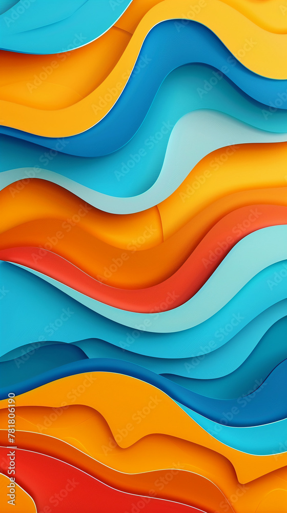 Abstract 3D paper cut waves, dynamic and colorful design, Abstract 3D paper cut waves, dynamic and colorful design,