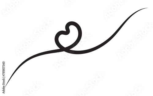 Squiggle and swirl line with a heart. Hand drawn calligraphic swirl. Swirly line doodle. 11:11