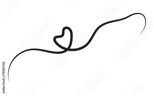 Squiggle and swirl line with a heart. Hand drawn calligraphic swirl. Swirly line doodle. 11 11