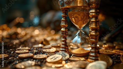 Time value of finance concept. There is an hourglass which symbolizes time and its effect on the value of money.