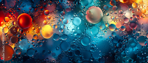 Macro Texture of Blue Water Bubbles, Abstract Liquid Pattern with Transparent Spheres, Clean and Pure Nature Concept