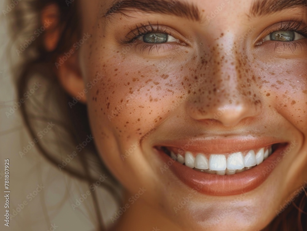 Woman with smile on her face and lot of hair Woman with smile on her face and lot of hair