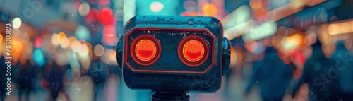  Retro robot, holographic projection, exploring a digital time capsule museum filled with vintage video games and obsolete technology Realistic, Golden Hour, Depth of Field Bokeh Effect photo