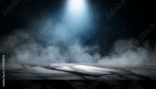 smoke in the air, wallpaper texted Podium black dark smoke background product platform abstract stage texture fog spotlight. Dark black floor podium dramatic empty night room 