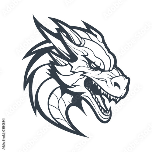 Dragon head drawing vector illustration.