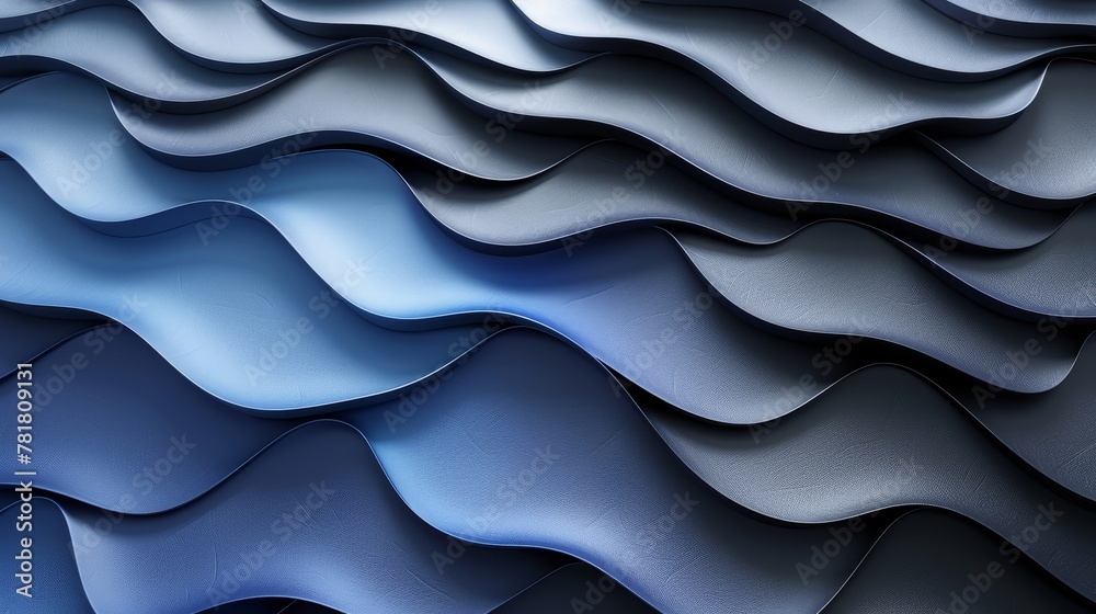   A tight shot of a wavy blue-black fabric texture, featuring a white strip at its base