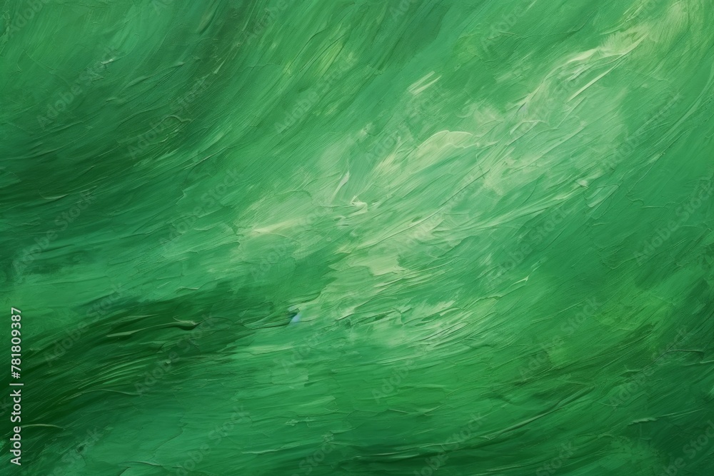 Abstract bright background in green tones, spots of oil paint on canvas, oil painting.