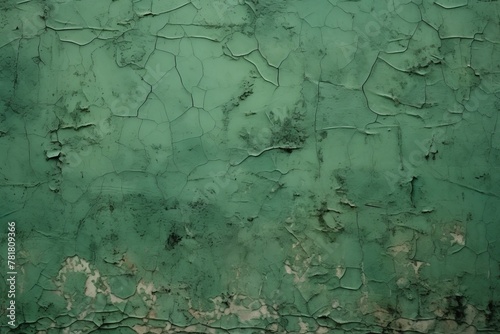 Abstract background with a texture green old wall, featuring layers of peeling paint . 