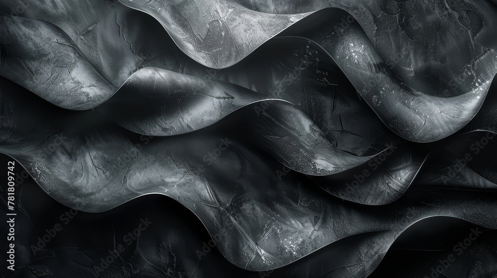 A monochrome image of wavy lines and curved patterns against a black and white background on a paper sheet A monochrome image of wavy lines and curved patterns against a black and white background on a paper sheet
