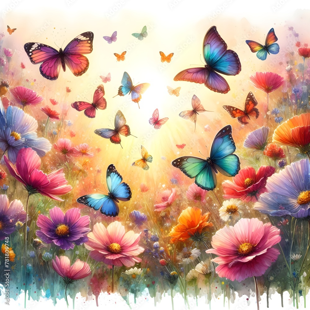 Butterflies and flowers. Generative ai Butterflies and flowers. Generative ai