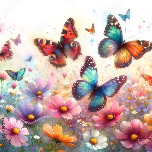 Butterflies and flowers. Generative ai © Kona