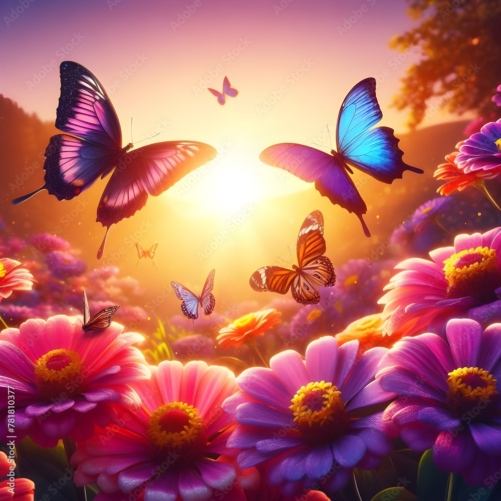 Butterfly and flowers. Generative ai