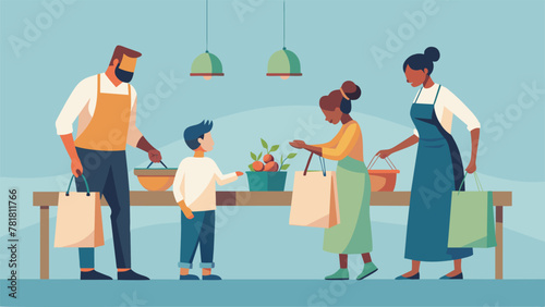 As families make their way through the market children eagerly help their parents sort their purchases into different reusable bags. The