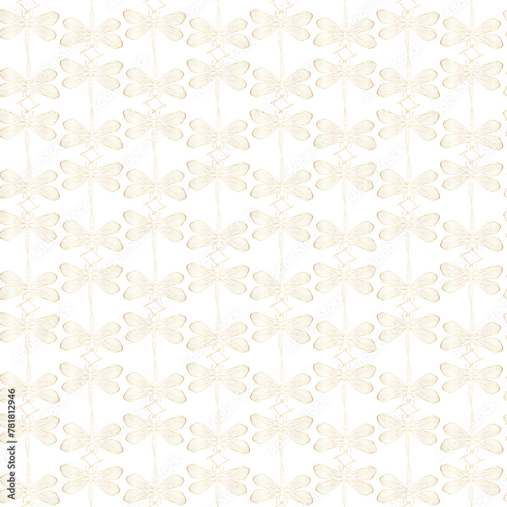 Butterflies golden foil seamless pattern. Vector background for textile, fabric, wallpaper, scrapbook. Insects with wings drawing for surface design.