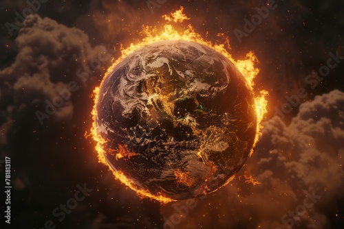 Planet Earth Engulfed in Flames: Global Warming Concept Generative Ai photo