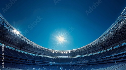 Perfectly clear day illuminates a stadium ready for a minimalist product show © Seksan