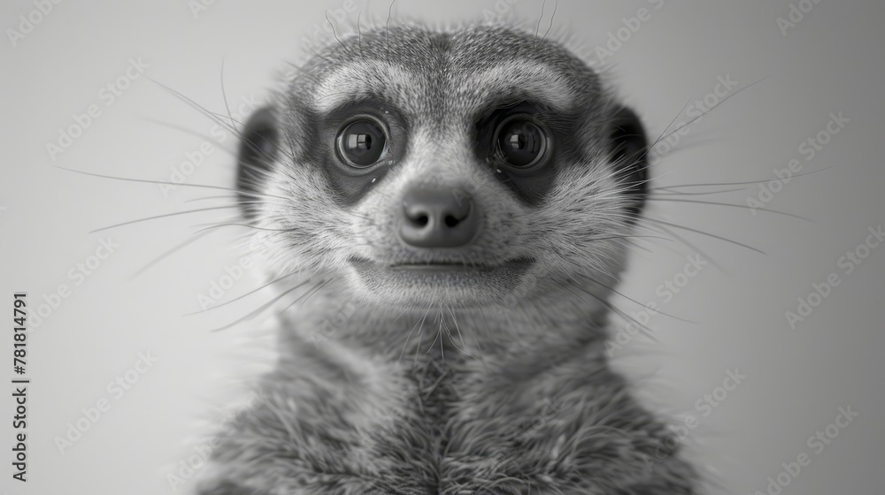 A meerkat in black and white, gazing sadly into the camera A meerkat in black and white, gazing sadly into the camera