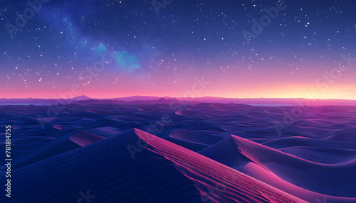 Ethereal desert night starry sky, sand dunes, serene ecoregion landscape photo