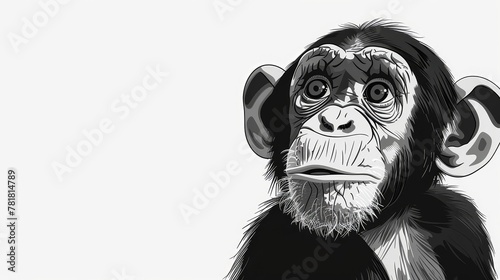  A chimpanzee drawing in black and white against a white background, accompanied by another black-and-white chimpanzee image