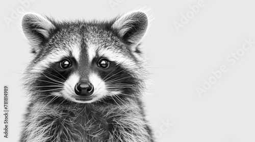   A monochrome image of a raccoon gazing into the camera with a melancholic expression © Nadia