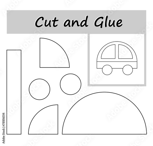DIY worksheet. Color, cut parts of the image and glue on the paper. Illustration of cartoon automobile.