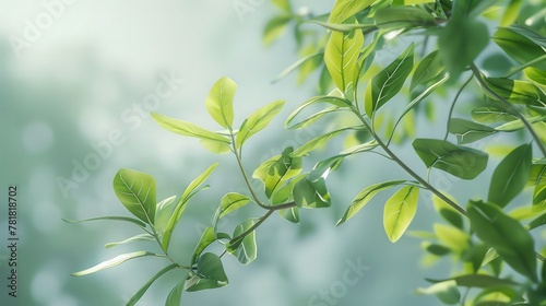 green leaves on a sunny day on bluer background photo