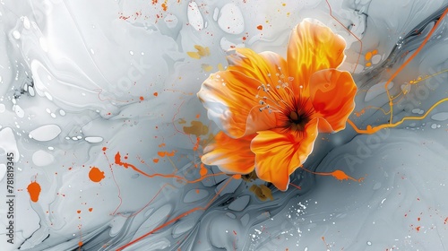 watercolor illustration of orange flower photo