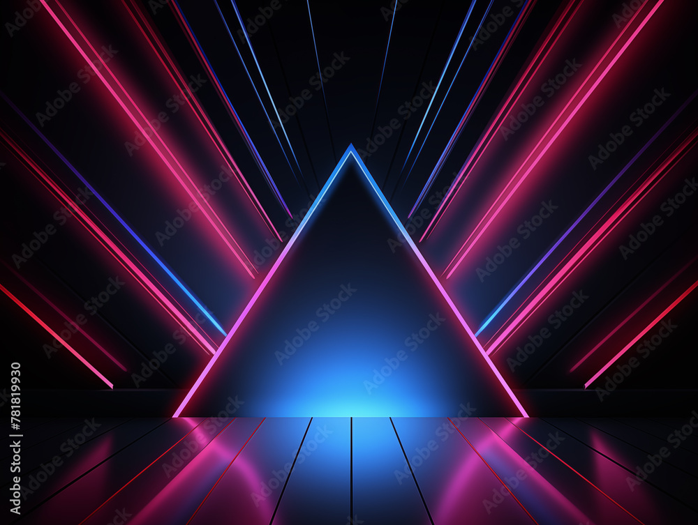 Naklejka premium Red and blue lighting room with a triangle shape for mock up