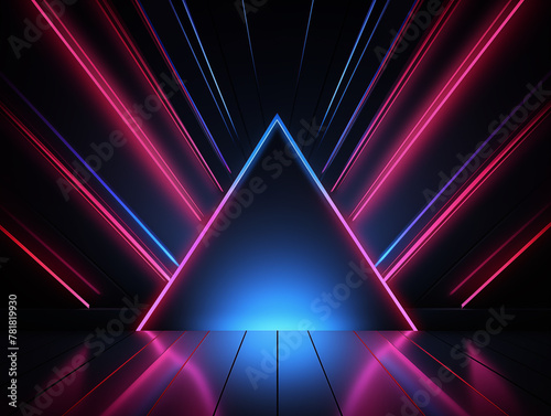 Red and blue lighting room with a triangle shape for mock up