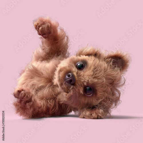 Playful pup rolls on back, ...