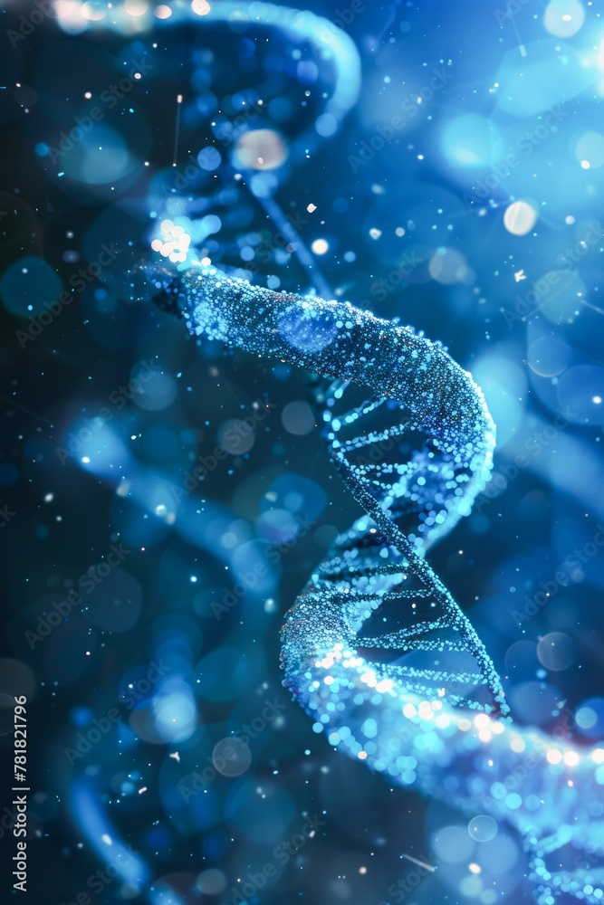 Detailed View of a DNA Helix in a Blue Hued Microscopic Simulation Detailed View of a DNA Helix in a Blue Hued Microscopic Simulation