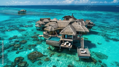 a luxury island retreat with overwater bungalows, private plunge pools, and personalized concierge services 
