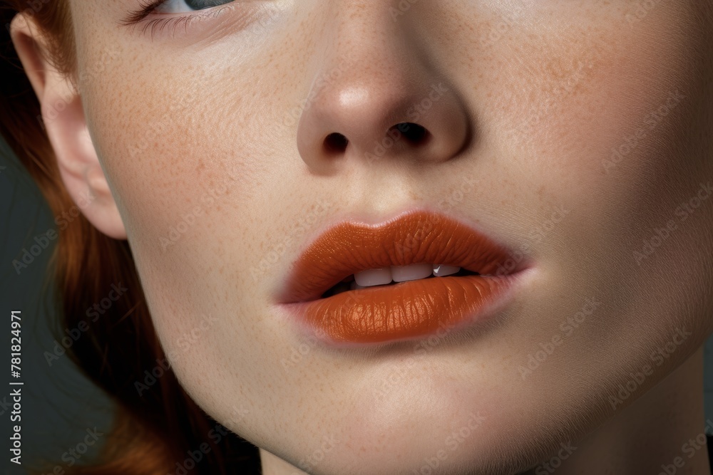 Naklejka premium Capturing the sensation. a gentle touch on the lips in warm hues and soft lighting, elegantly