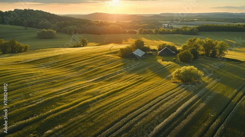 Aerial view of a beautiful farm. Generative AI. © visoot