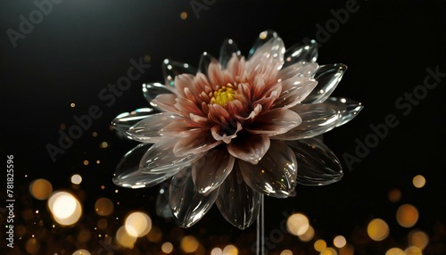 flower on black, Glass dahlia, stainless steel background, soft light black background, Ai Generate