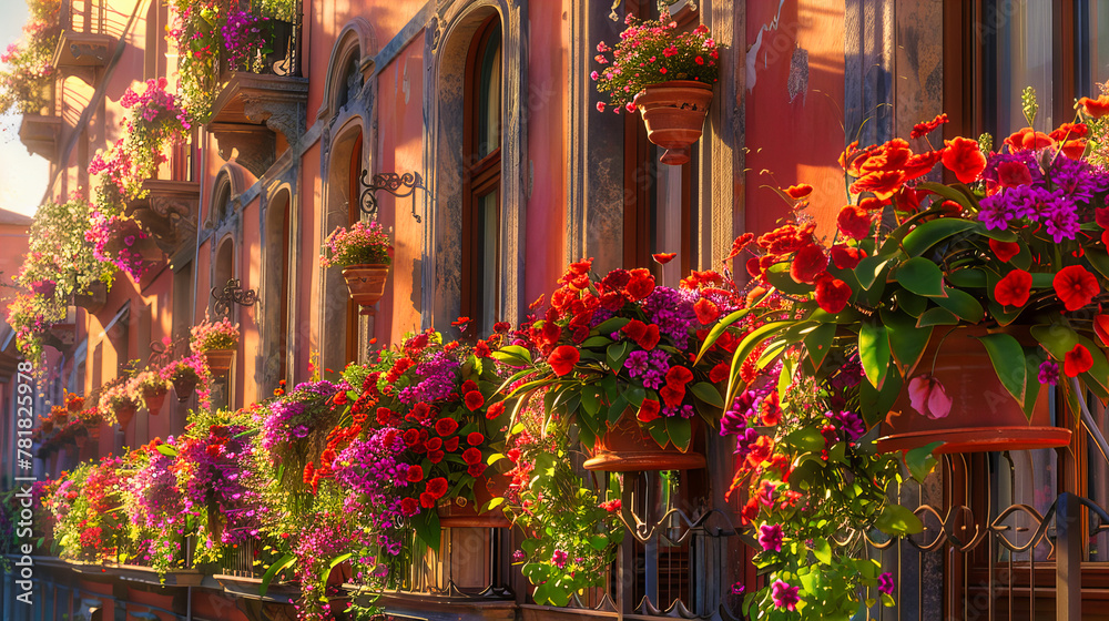 Picturesque Italian Window, Floral Beauty in Historic Town, Mediterranean Summer Elegance